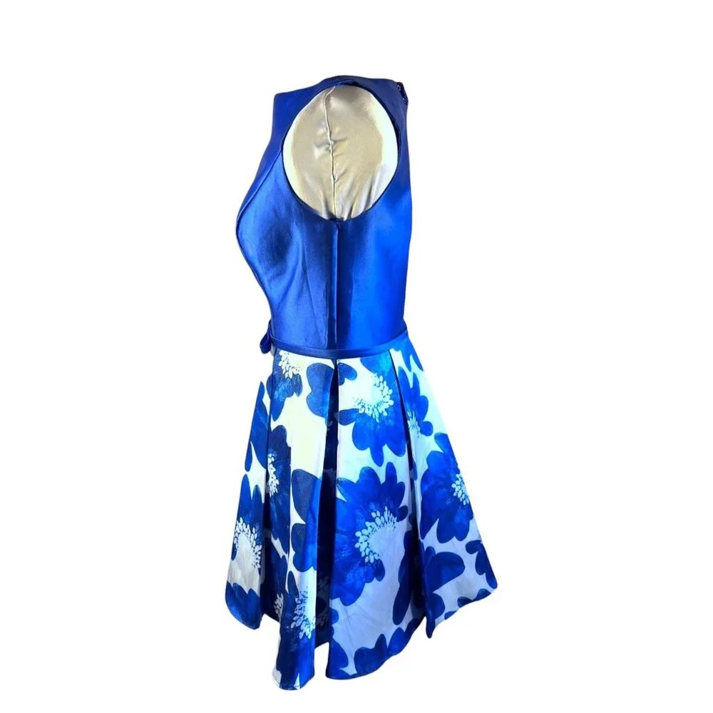 Glamour By Terani Couture Blue Floral Fit & Flare Dress Size 4 With Back Zipper - Picture 5 of 9
